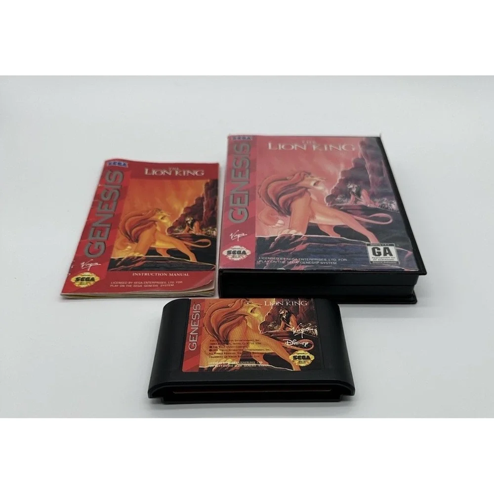 LION KING (SEGA GENESIS, 1994) COMPLETE CIB - HANG TAB GAME CASE MANUAL DISNEY